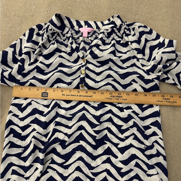 Lilly Pulitzer Silk Elsa Bird Motif Top Blouse Blue White Women XS Gold Buttons - Picture 5 of 8